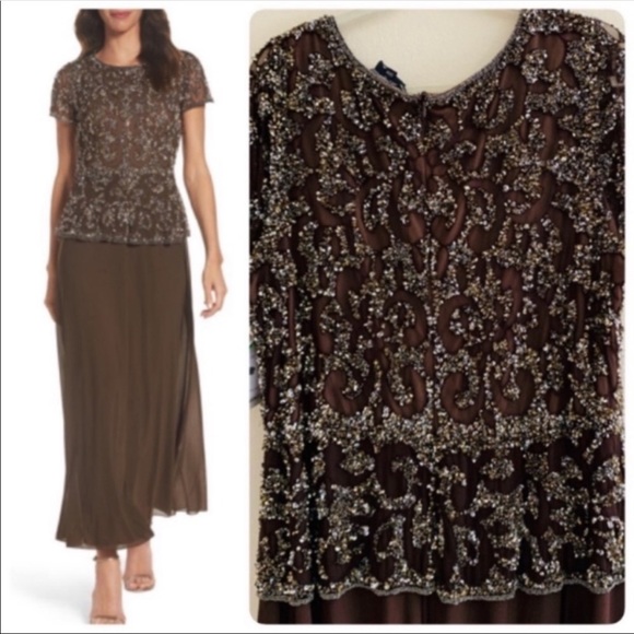 pisarro nights beaded blouson gown